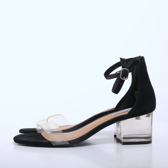 Steve Madden Inspired Leather Ankle Strap Clear Heel Sandal Black Women Size 8.5 - Picture 6 of 12